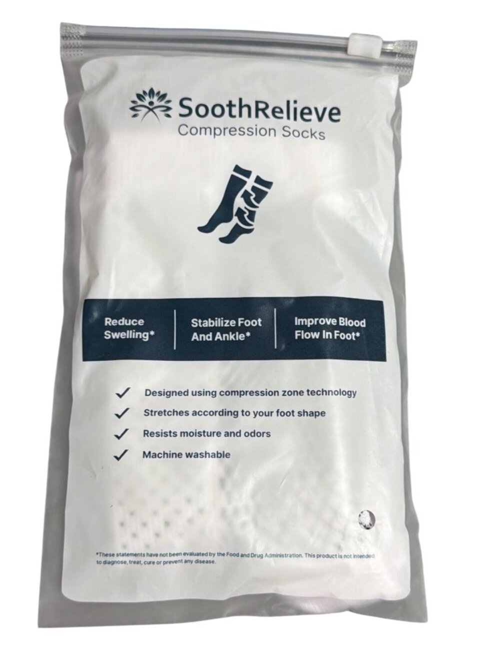 SoothRelieve Compression Socks Medium White Swelling Blood Flow Machine Washable
